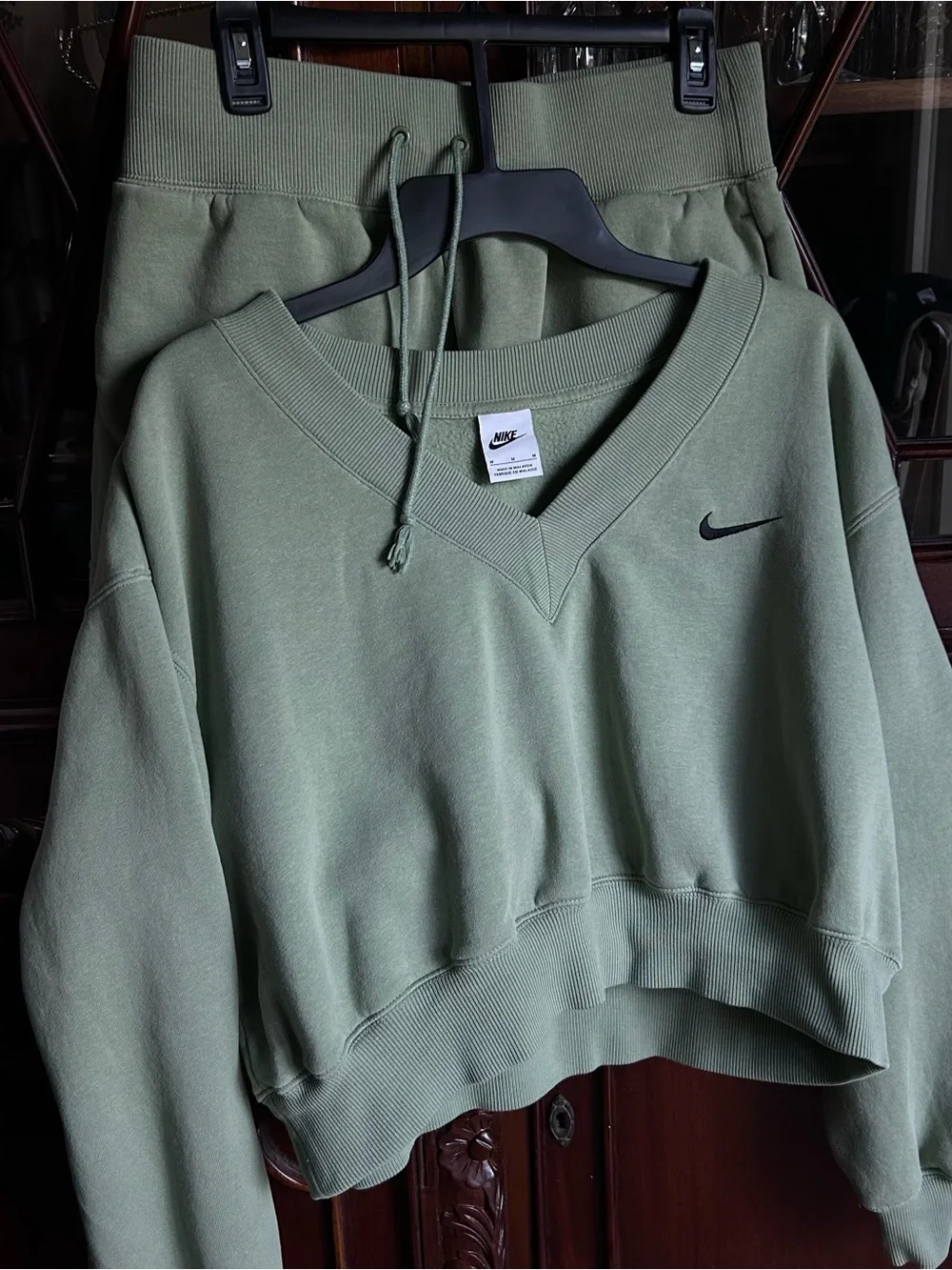 Nike Women’s Phoenix Fleece V-Neck Cropped Sweatshirt & Shorts Matching Set